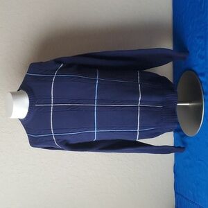 Oscar De La Renta blue grid large 100% cotton sweater